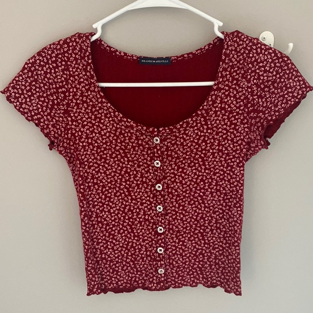 Brandy Melville red floral Zelly top